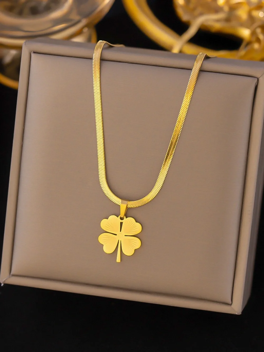 Gold Four-Leaf Clover Pendant Necklace - Elegant Women’s Jewelry